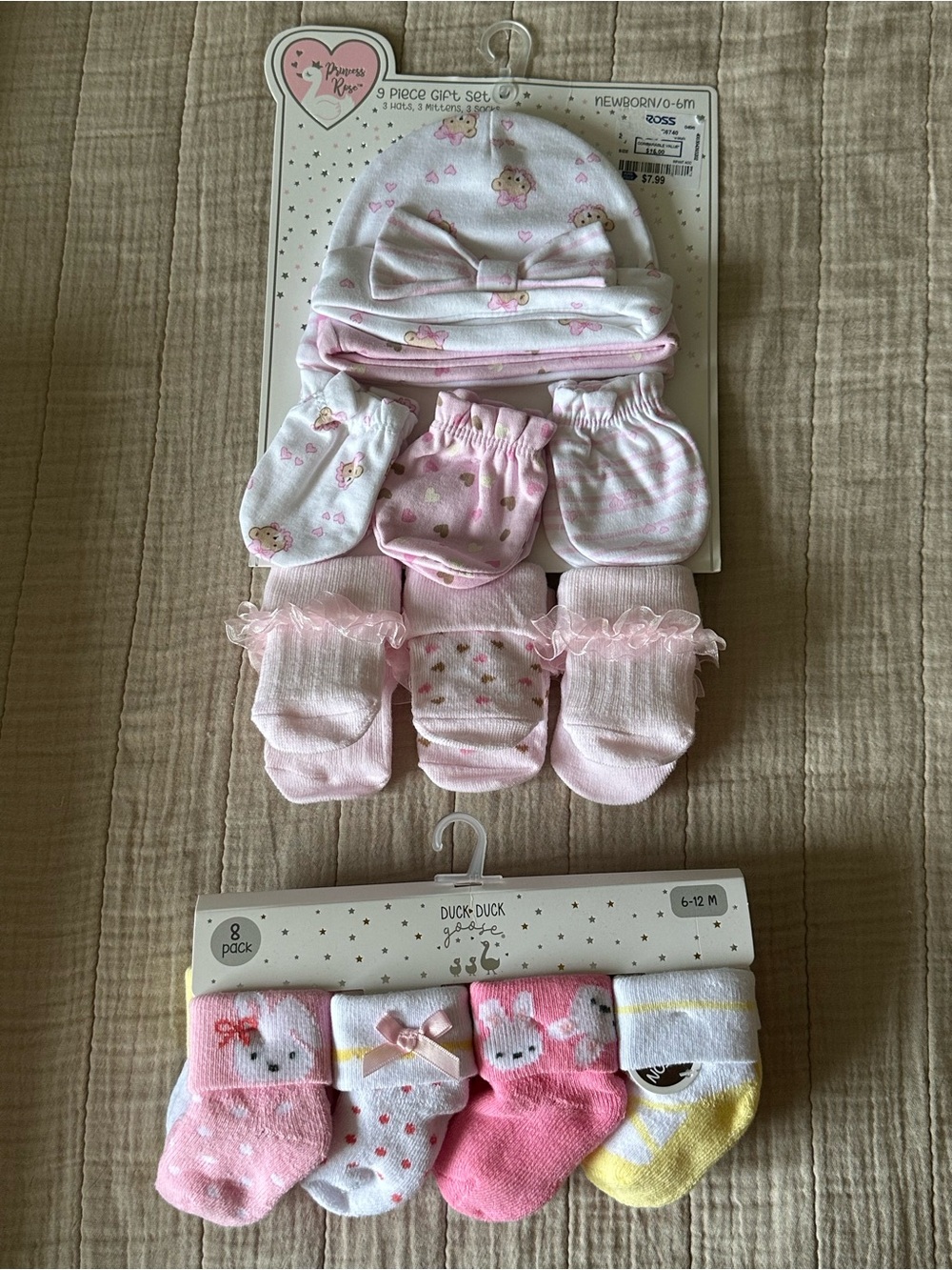 Baby Girls Pink Hat, Mittens & Socks Set - (Newborn-6M)